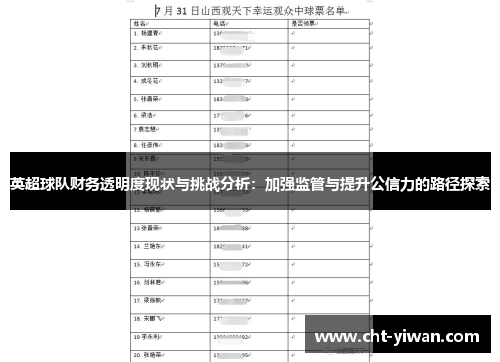 英超球队财务透明度现状与挑战分析：加强监管与提升公信力的路径探索